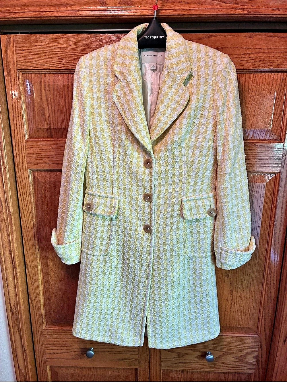 Banana Republic Textured Houndstooth Coat in Yellow & White Size Medium